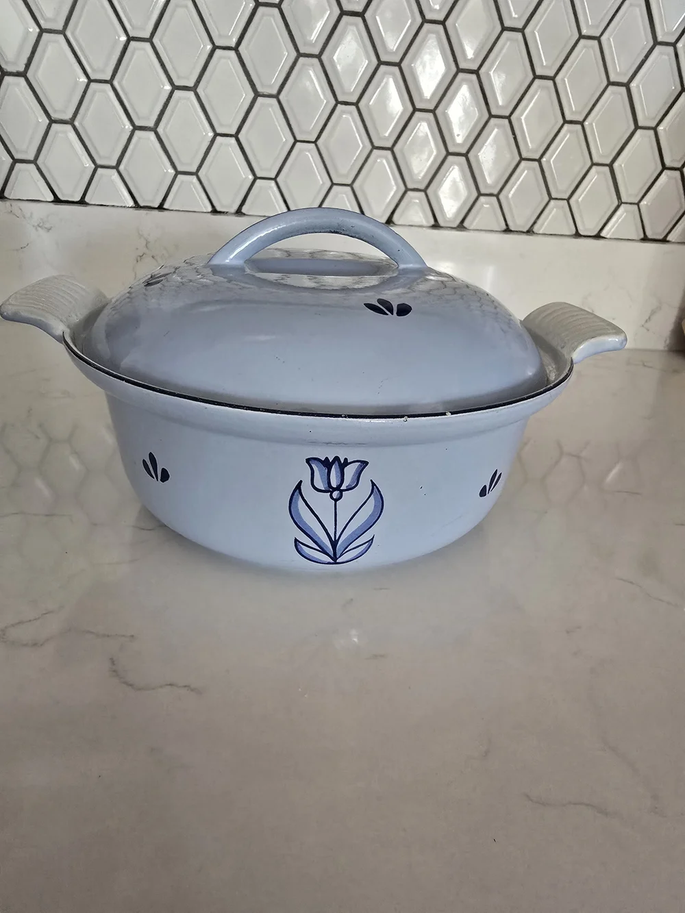 Holland Cookware Vintage Enameled Cast Iron Casserole - Light Blue